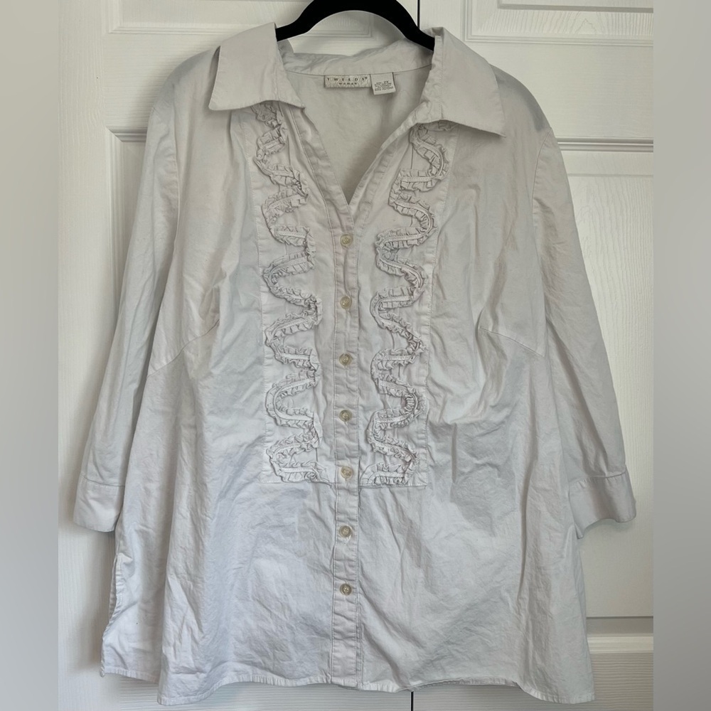 Women's Tweeds Plus Size 3/4 Sleeved Button Down Blouse